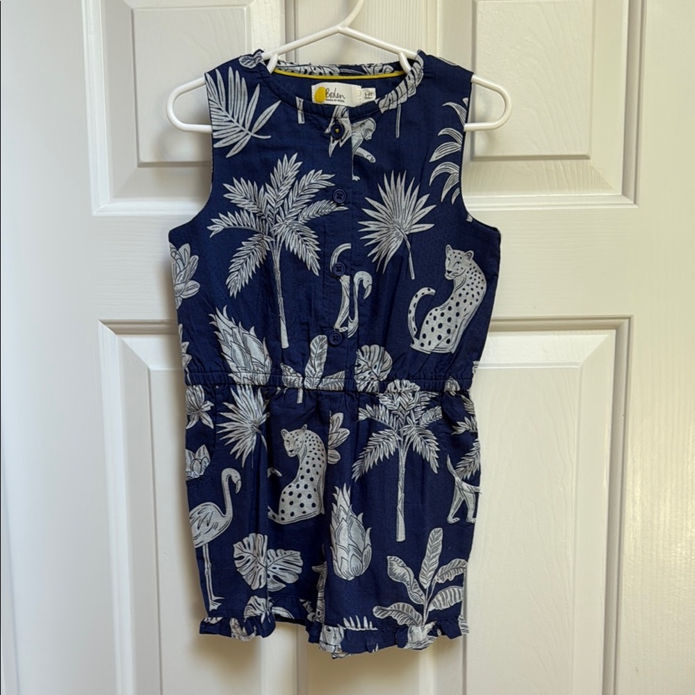 Mini Boden Navy Blue Jungle Print Romper si3 3-4 years excellent